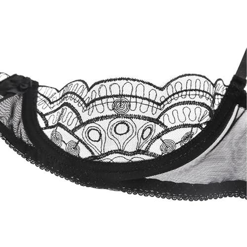 Women Bras Sexy Lingerie Lace 1/4 Cup Bar Unlined Womens Underwear See Through Lace Bra Adjustable Straps Push Up Underwire Bralette Sheer Lingerie Black3