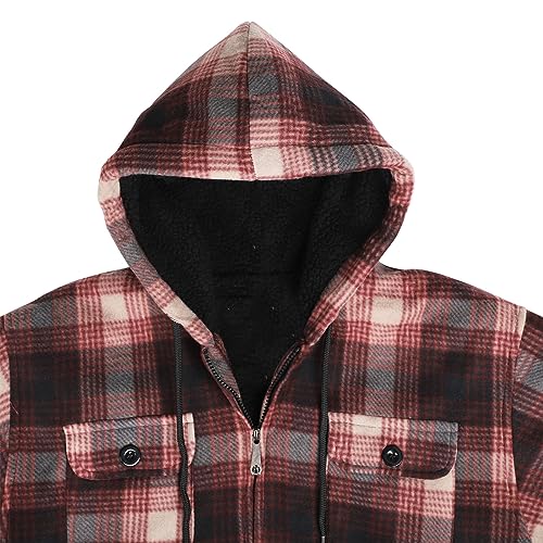 Image of Yasumond Mens Hoodies Fleece Jacket Plaid Flannel Heavy Sherpa Lined Hooded Zip Up Warm Winter Coats Big Tall