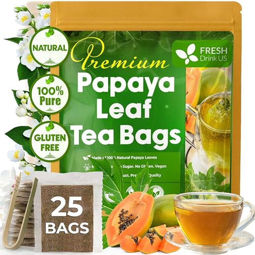 Image of FreshDrinkUS, Premium 25 Bags Papaya Leaf Tea, 100% Natural & Pure. Made with Eco-Conscious Tea Bags. No Sugar, No Caffeine, No Gluten, Vegan.
