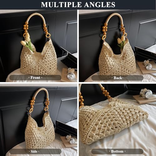 Bolso tipo tote hobo de paja para mujer miniatura 6