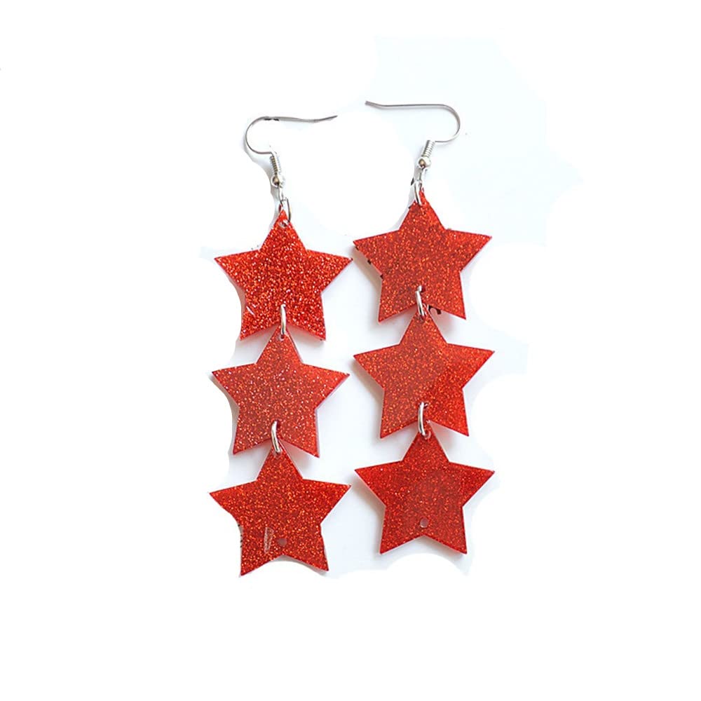 Chic Long Layers Stars Drop Earrings Multicolor Acrylic Shiny Star Pentagram Dangle Earrings Party Fashion Jewelry for Women