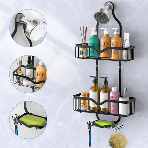 Kadolina Shower Caddy Hanging, Bathroom Organizer Rack, Shower Rack with Soap Dish, Over The Showerhead Caddy with Hooks for Razor/Sponge, Matte Black (Assembly Required) by Kadolina - Used condition - Image 4