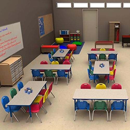 norwood commercial furniture adjustable height classroom activity table for kids & adults, square activity table for school and home, grey/blue, 24" x 60"