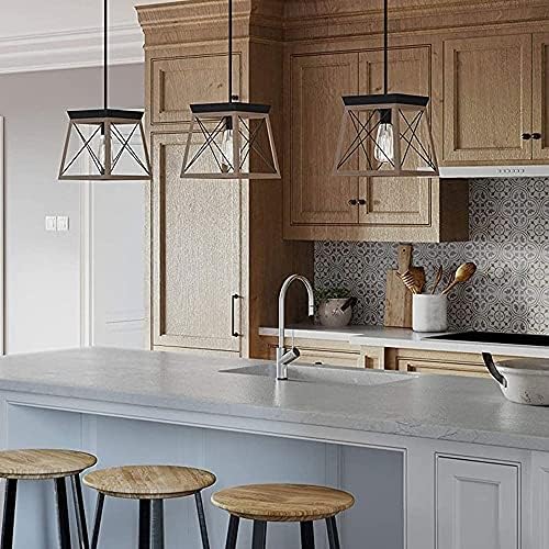 NAMFMSC Retro Country Industrial Style Square Single Head Imitation Wooden Pendant Light Metal Iron Traditional Island Lights E27 Light Source Hanging Light Fixture Decorative Lighting Hanging Lamp