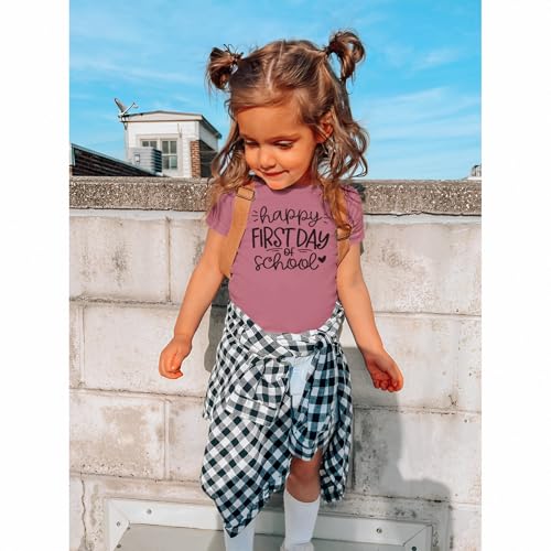 Image of GLIGLITTR Girls Happy First Day of School Shirt Kids Boys Kindergarten 1st 2nd 3rd Grade T-Shirt Back to School Outfit Tops