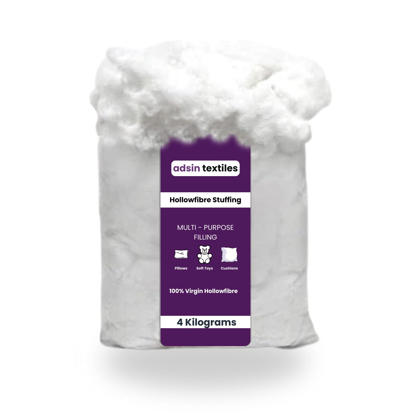 adsin Hollwofibre Stuffing Grade Filling For Pillows, Cushions, Knitted Toys, Sofas, Teddy Bears all-purpose Bounce Back Lightweight Stuffing Hypoallergenic Soft Polyester (4-KG)