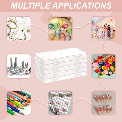 Image of BENECREAT 5 Packs PP Plastic Bead Container Box, 6.5x3.3x0.6inch Rectangle Storage Organizer Box, Dustproof Case with Two Hinged Lid for Cards, Beads and Craft Supplies