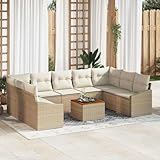 QUAHEAS Gartensofa-Set mit Stauraum, 10-teilig, Beige und Creme Poly-Rattan, UV-beständig, modulare Outdoor-Möbel für Terrasse, Balkon, wetterfest
