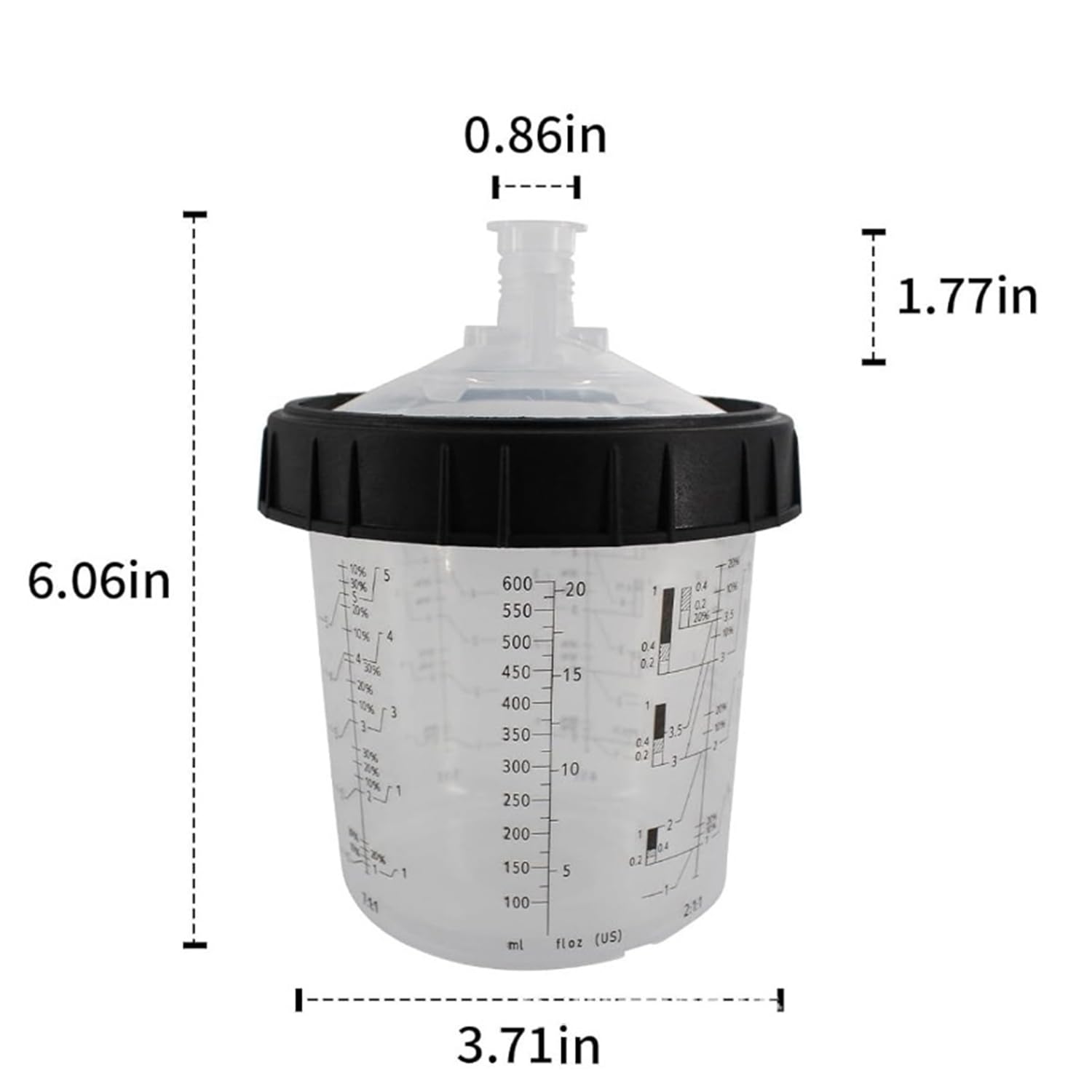 Juego de Taza de Mezcla de Pintura Desechable HVLP y LVLP,Kit de Vasos Mezcladores de Pintura con Tapa de 600 ML Que Incluye 30 Filtros,30 Vasos y Tapas,10 Tapones y 2 Adaptadores para Vasos