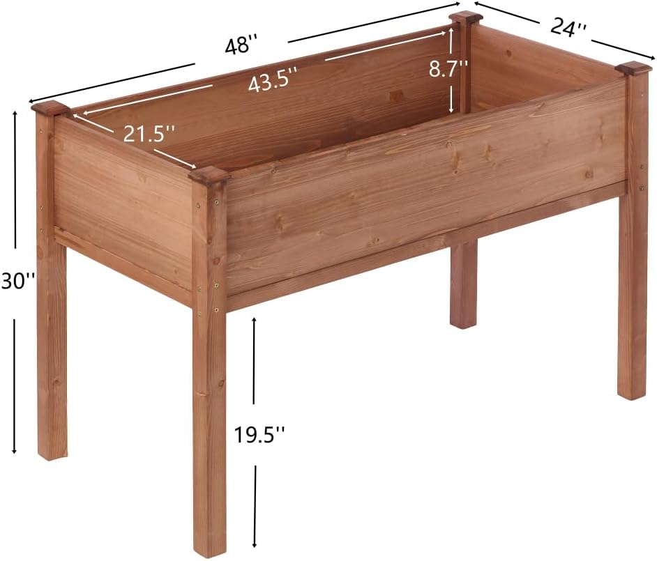 Sturdy Wooden Raised Garden Bed with Support Legs for Outdoor Vegetable, Herb, Flower and Fruit Planting (Planter 48 * 24 * 30'' Brown)
