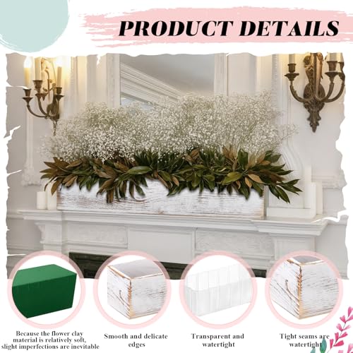 Dandat 6 Set Wood Boxes for Centerpieces 16x4 Inch Rectangle Wooden Planter Box Rustic Wooden Planters with Removable Plastic Liner Floral Foam Blocks for Christmas Wedding Home Garden Decor(White) by Dandat - Used condition - Image 3