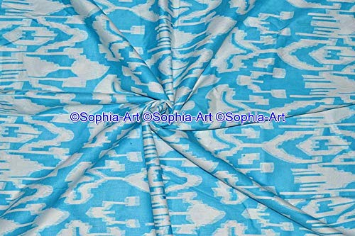 Image of Indian Hand-Block Printed Jaipuri Print Tropical Paisley Floral Ethnic Sanganer Kurti Print Cotton Fabric (Turquoise Ikat Plan, 3 Yards)