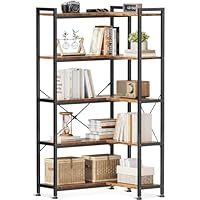 Coleshome 5-Tier Corner Bookshelf, 5-Shelf L Shaped Corner Bookcase, Tall Bookshelves Storage Display Cabinets for Living Room Home Office, Bedroom, Rustic Brown, 72.8 x 65.3 x 145.5