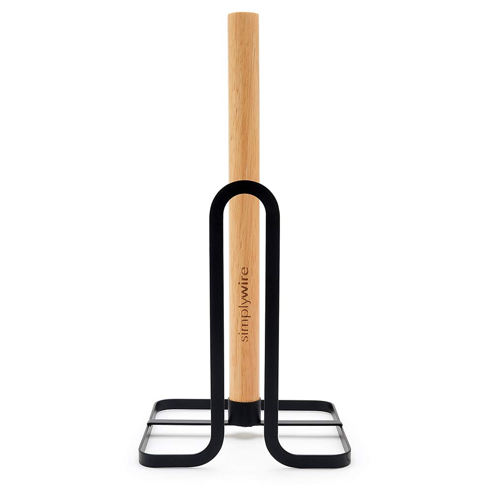 simplywireRetro Kitchen Roll Holder - Bamboo & Matt Black Flat Wire