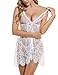 Avidlove Women's Sexy Pajamas Floral Lace Babydoll Lingerie with G-string White,XX-Large