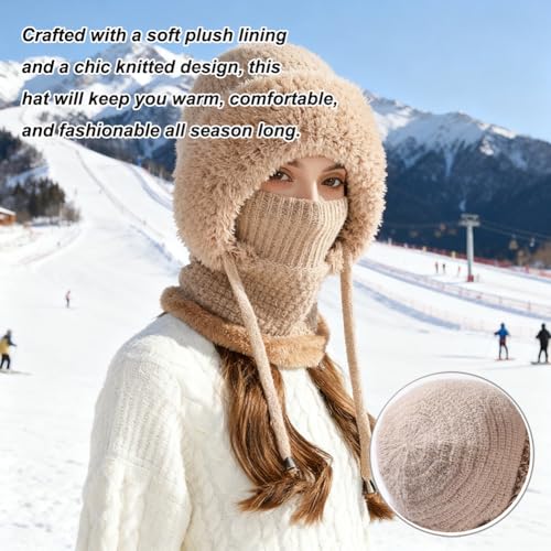 Pasamontañas de invierno para mujer con gorro bufanda máscara integrada 4