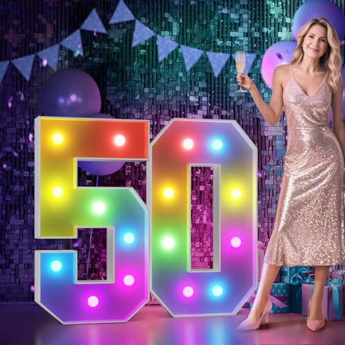 Image of Imprsv Colorful 3FT Marquee Numbers Light up Numbers 50 Birthday Decoration | RGB with Remote, Party Decorations Anniversary Wedding Decorations Assembly Required Foam Board 40 Pcs Accessory Set