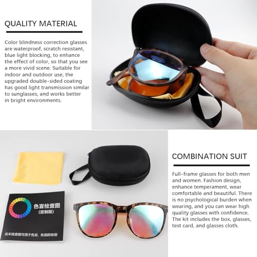 Image of Color Blindness Glasses,Portable Red Green Blind Glasses Folding Eyeglasses Red Green Colorblindness Corrective Glasses with Storage Box and Clean Cloth (Soybean)