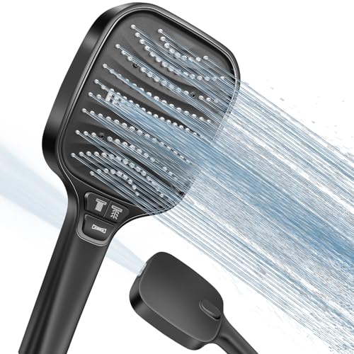HNOOM Pommeau de Douche Haute Pression Anti-Calcaire, 120mm Grand Pommeau Douche avec 8 Modes, Économie d'Eau, Douchette Salle de Bain à Débit Renforcé,...