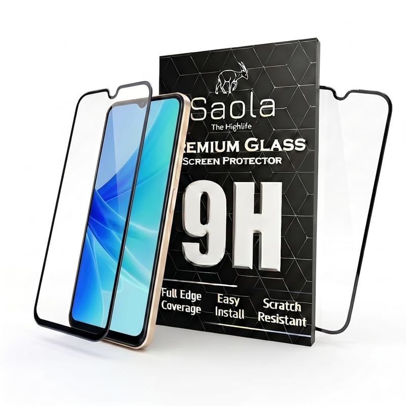 Image of Saola HD+ Oleophobic Tempered Glass Screen Protector For Oppo A57 (2022)(Pack Of 2) with Free Installation Kit. Full screen Coverage - 6.56 inch