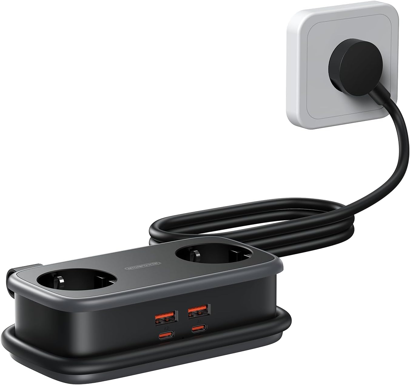 NTONPOWER Ciabatta Elettrica con USB-C 65 W PD, Ciabatta Multipresa con 2 Schuko, Spina Piatta, Presa Multipla USB, Ricarica Rapida, 2500 Watt, 1,5 m, Nero