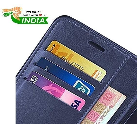 Image of Inside Rubber TPU with Card Pockets Magnetic Closure Protection Flip Back Cover Compatible with Vivo Y02s (Blue)