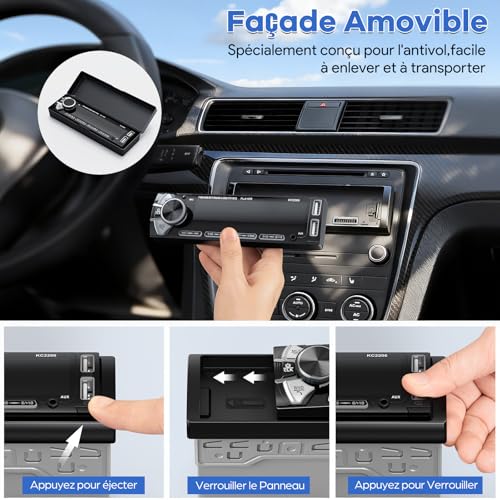Rds Autoradio Bluetooth Con Estraibile Frontalino, Wistrue Stereo Auto Bluetooth Con Telecomando, 4X65W 1 Din Autoradio Am/Fm Con Lettore MP3 E Due Porte Usb Supporta Aux/Sd/Ios/Android（Multicolore） - 2