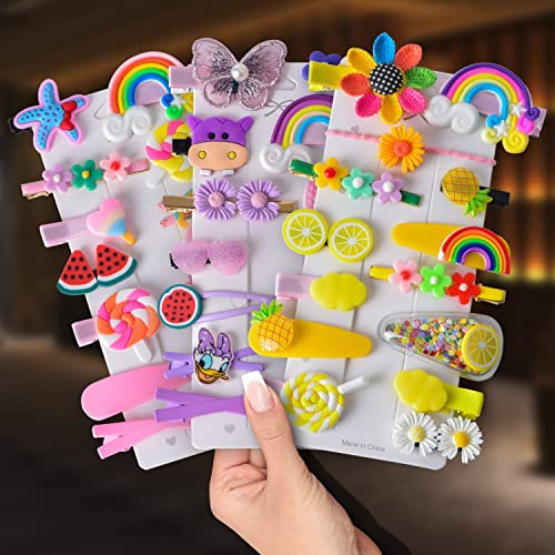 Image of Wazdorf 42 Pieces Girls Hair Pins with Clear Bag, Baby Clips Cute Cute Fruit Cartoon Animal Pin for Kids, Women, Girls Hair Accessories (multi)