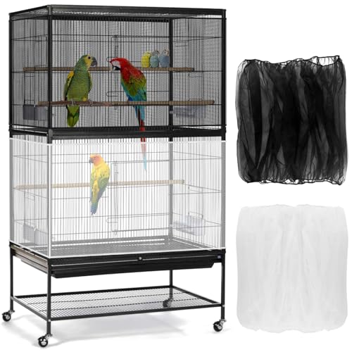 Bissap 2 coletores de sementes para gaiolas de pássaros, rede universal para gaiola de pássaros de 1