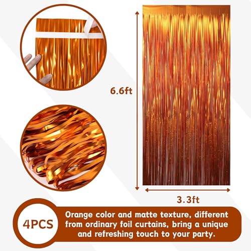 Image of Matte Orange Foil Fringe Curtains Backdrop Party Decorations 4 PCS