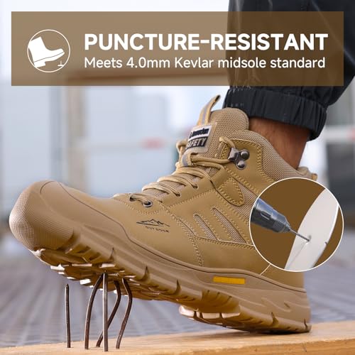 Image of Steel Toe Boots for Men Indestructible High Top Work Shoes for Men Comfortable Safety Shoes Puncture Proof Hiking Construction Shoes Botas de Trabajo para Hombre