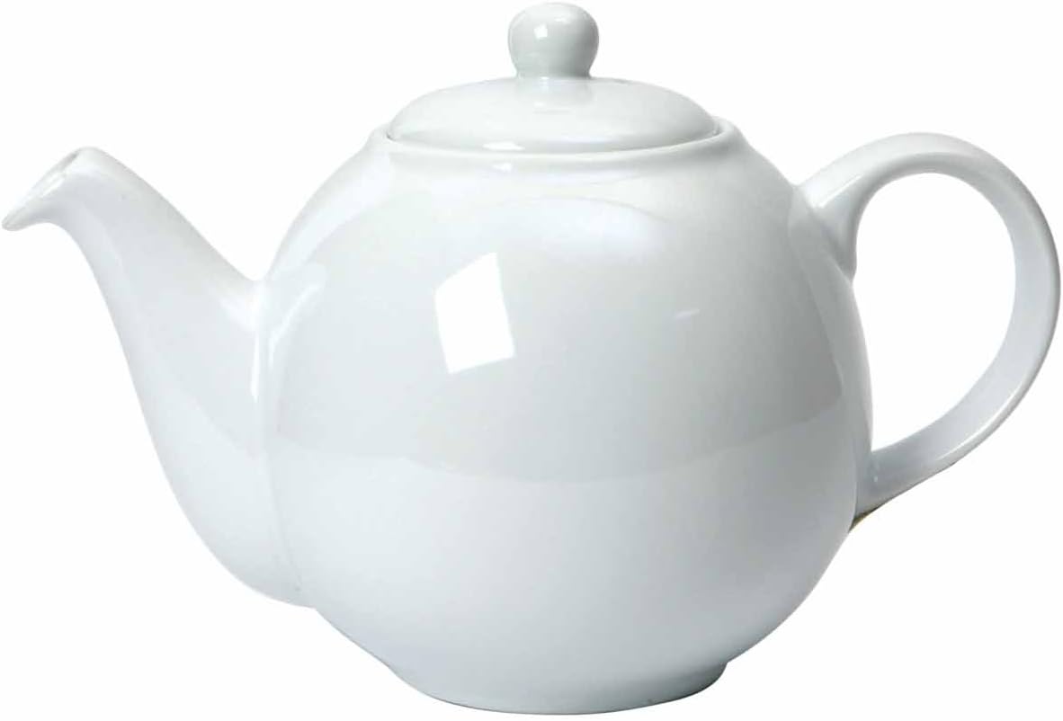 London Pottery 32110 Globe Teapot with Strainer, Ceramic, White, 4 Cup Capacity (900 ml)