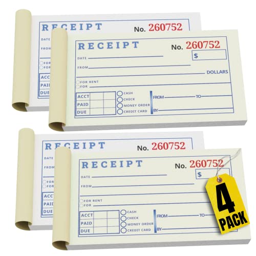 1Intheoffice Money And Rent Receipt, 2-3/4 X 7-3/16 Inches, 3-Parts, Carbonless, White/Canary, 50 Sets Per Book (4 Pack) #TOP5