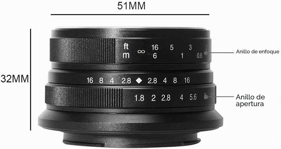 7artisans 25mm F1.8 Lente de enfoque manual para cámaras Sony Emount como A7 A7II A7R A7RII A7S A700 A6500 A6300 A600 A5100 A500 EX-3 NEX-3N NEX-3R NEX-F3K NEX-5 NEX-5N - Negro