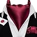 Barry.Wang Ascot for Men Wine Red Tie Set Cravat Stripe Silk Scarf Self Necktie Handkerchief Cufflinks Formal Wedding Party Banquet