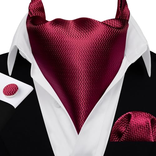 Image of Barry.Wang Ascot Ties Cravat Tie Men Paisley Plaid Scarf Self Tie Pocket Square Cufflinks Set Wedding Party