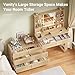 ELYKEN Vanity Dresser with Mirror Lighted for Bedroom, Wood Makeup Vanity Table with Charging Station, Vanity Desk with 6 Storage Shelves, Drawer Dresser Leg Storage