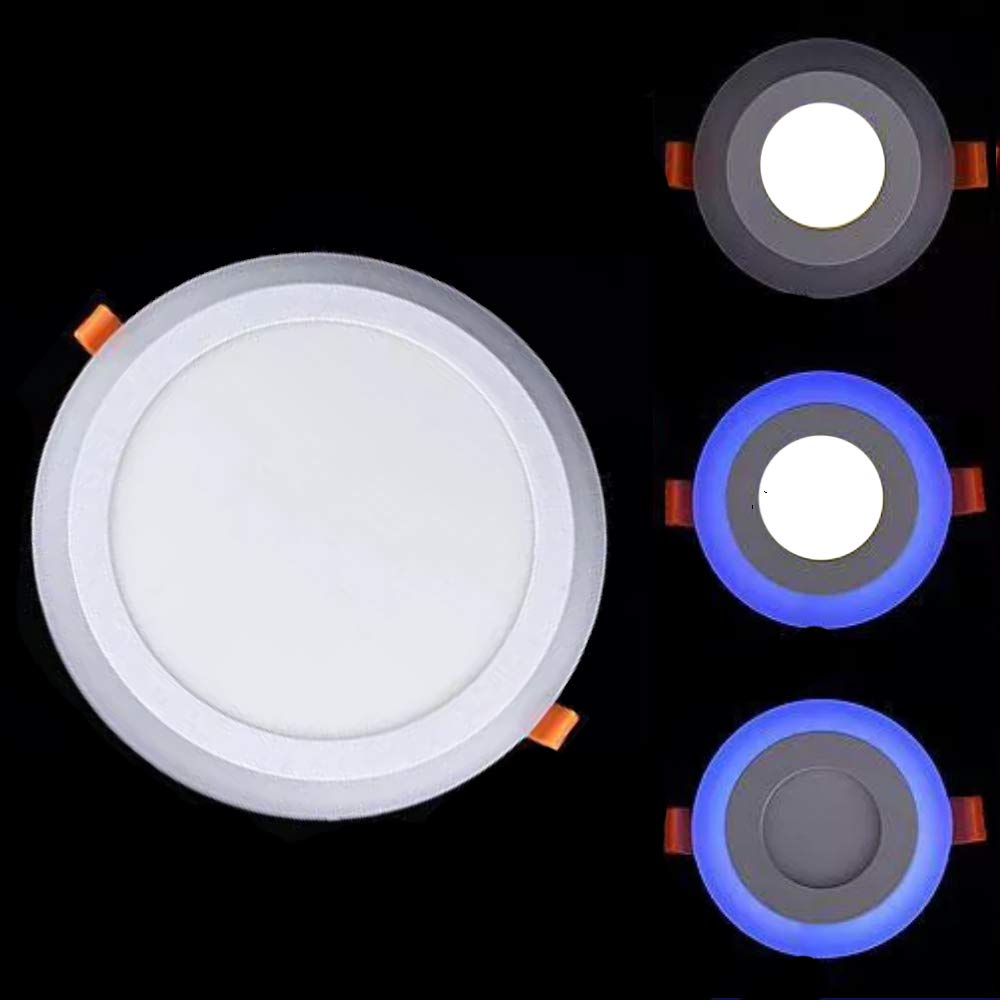 5X LED Round Recessed Panel Ceiling Mounted Dual Colour 18W + 6W 3 Mode White Blue Edge Down Light Office Home Shop Decoration Display Lighting