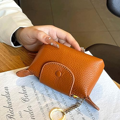 Image of Genuine Leather Coin Purse with Keychain, Small Change Pouch