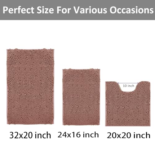 Image of Chenille Bathroom Rugs Set 3 Piece Bath Mats for Bathoom Non-Slip Luxury Bathroom Rug Extra Soft and Absorbent Shaggy Rugs Washable Dry Plush Area Carpet