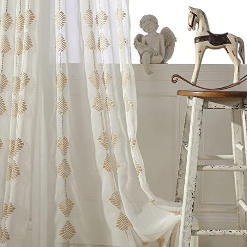 Embroidered Style Voile Sheer Curtains Semi Shading Window Curtain Rod Pocket High Grade for Living Kids Nursery Room Bedroom Patio(1 Panel, W 100 x L 95 inch, White)