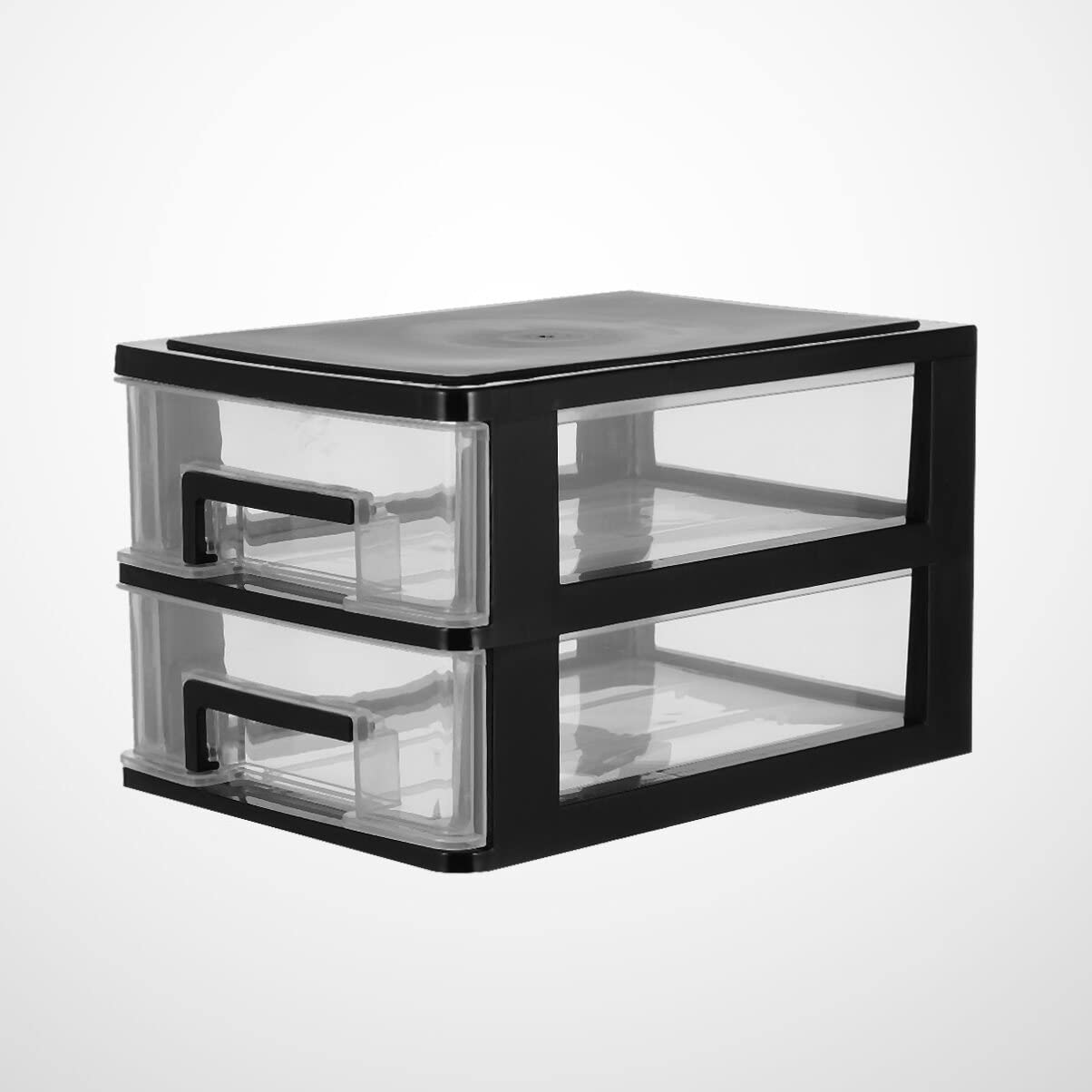 Alipis Caja Organizadora de Plástico Negra de Dos Capas Cajones Portátil