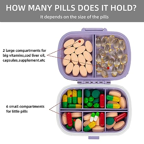 Image of Bling Travel Pill Organizer Cute Pill Box with Labels Rhinestone Pill Case for Purse Portable Daily Pill Container 7 Day Medicine Holder for Vitamin Supplement(Purple)