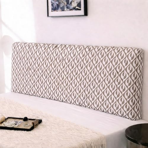 Image of HOMETHREADS Stretchable Lycra /Velvet Headboard Cover | Soft, Dust-Proof & Wrinkle-Resistant Bed Back Protector | Fits Leather, Wooden & Fabric Bedsides | for 6ft to 6.5ft Beds (Beige, 178x65Cm)