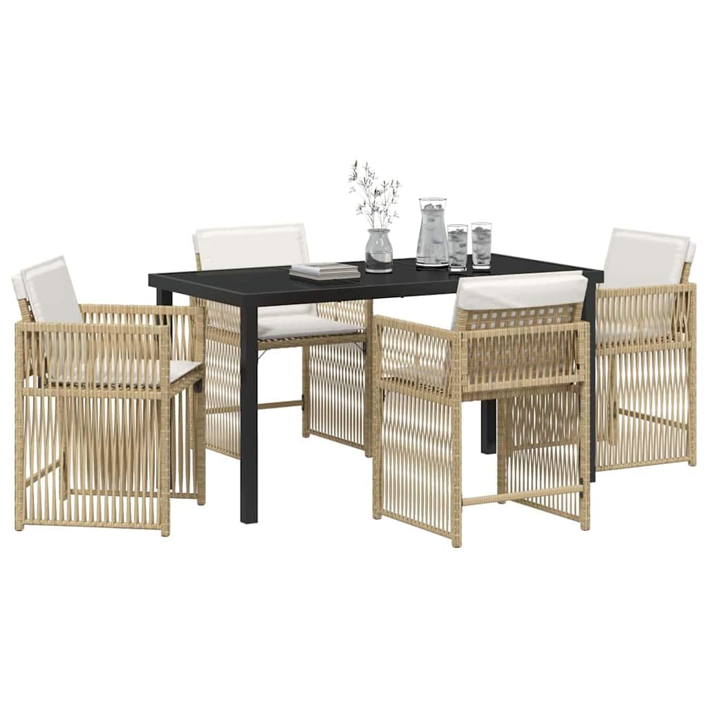 Ensemble de salle à manger pour jardin en polyrotin beige vidaXL avec table en verre et 4 chaises