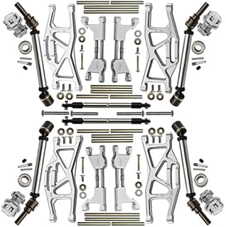 GPM Upgrades Aluminum F&R Upper+Lower Arms+F&R Adjustable Cvd Drive Shaft+ Hex Adapter+Wheel Lock+Stainless Steel Adjustable Front Steering Tie Rod for 1/10 Maxx 89076-4/ W/Widemaxx 89086-4 (Silver)