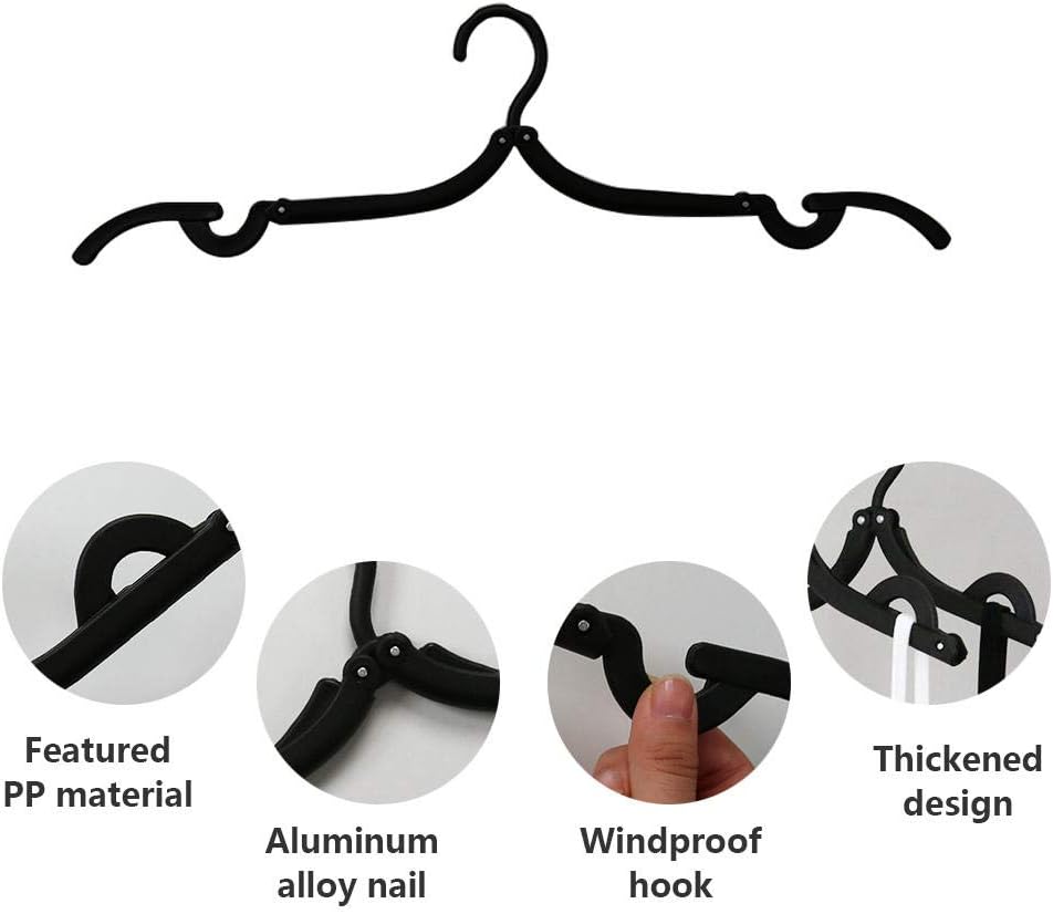 Folding Hangers Folding Hanger Rack Multifunctional Portable Travel Hanger Travel Outdoor Household Wardrobe Storage Rack Black 16pcs
