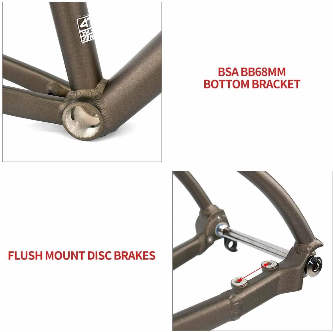 700C Road Bike Frameset 41cm/44cm/47cm/50cm/53cm Aluminum Alloy Disc Brake Frame with Carbon Fibre Fork Thru Axle F12*100mm R12*142mm BSA 68mm