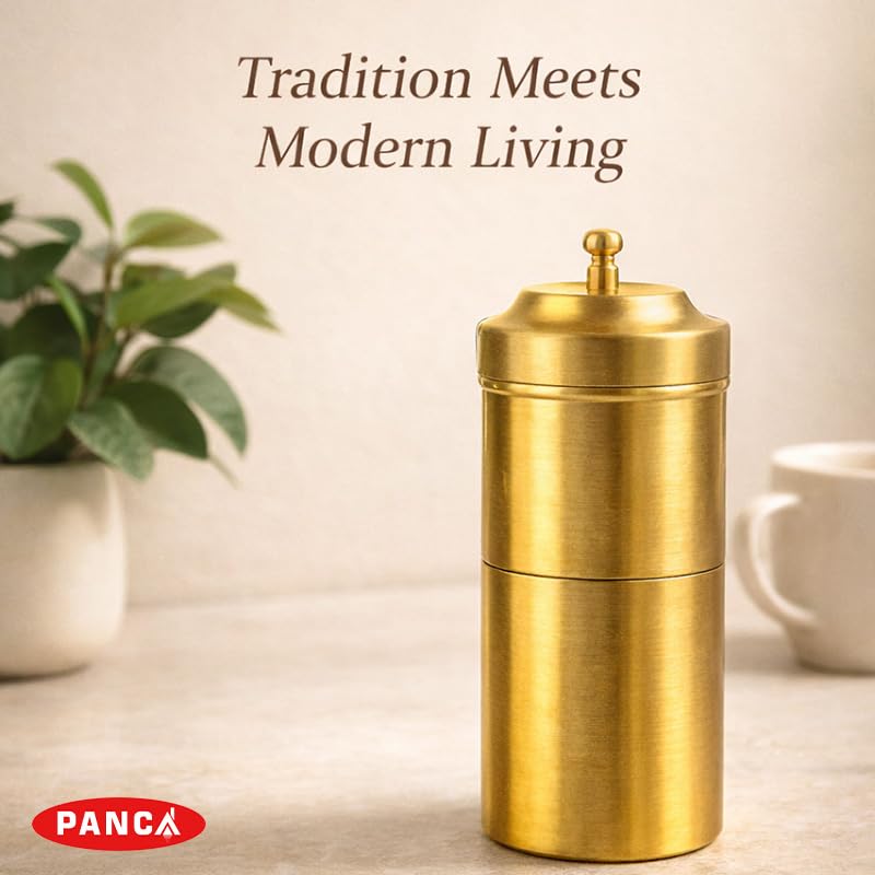 Image of PANCA Stainless Steel South Indian Filter Coffee Maker | Traditional Drip Coffee Decoction Maker for Hot & Cold Coffee | 200 ml Capacity | Brass