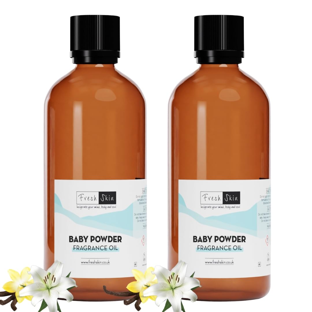 Freshskin Beauty LTD | Baby Powder Fragrance Oil - 200ml (2 x 100ml) - Candles, Bath Bombs, Soap Making, Reed Diffusers & Wax Melts - Cosmetic Grade - Vegan Friendly